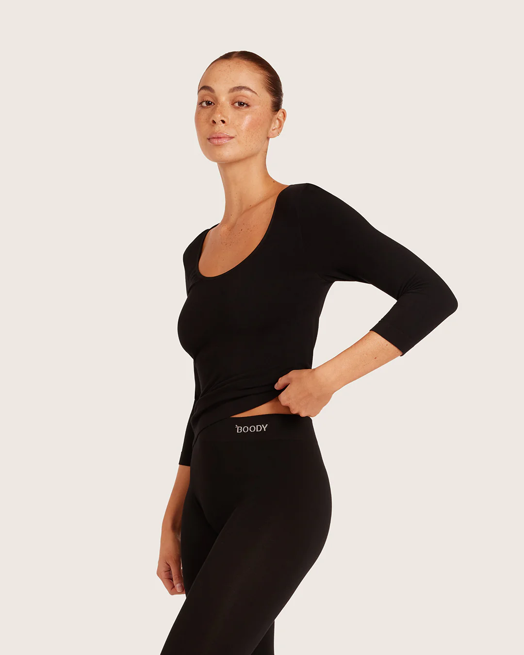 Base Layer 3/4 Sleeve Top - Black - Image 2
