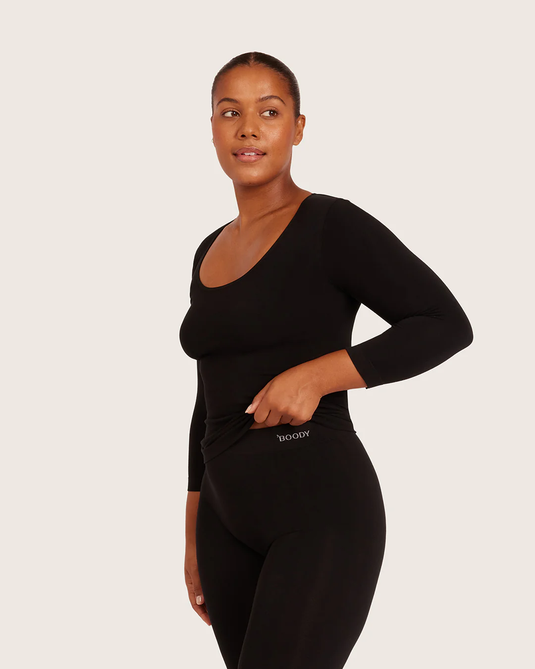 Base Layer 3/4 Sleeve Top - Black - Image 7