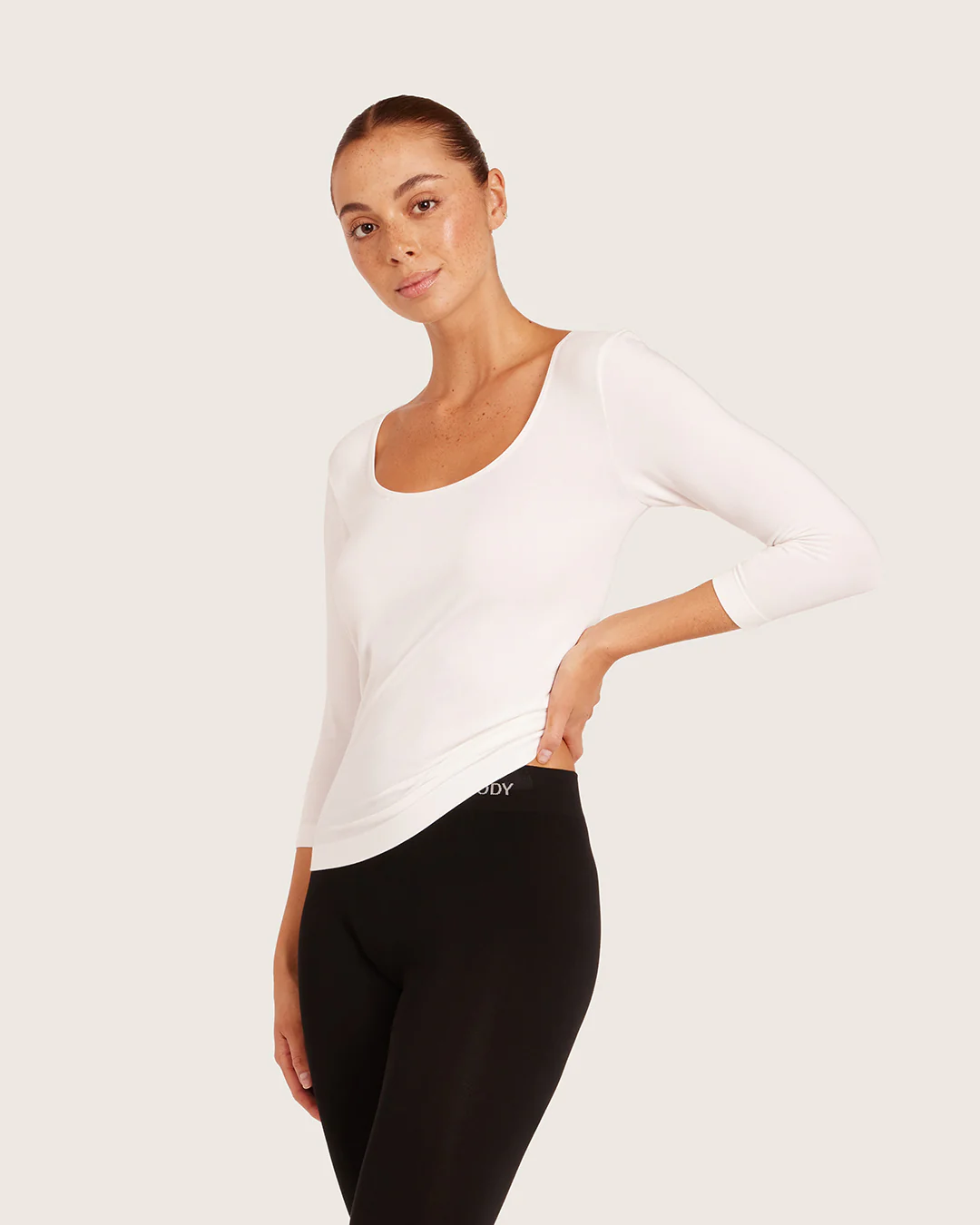Base Layer 3/4 Sleeve Top - White - Image 2
