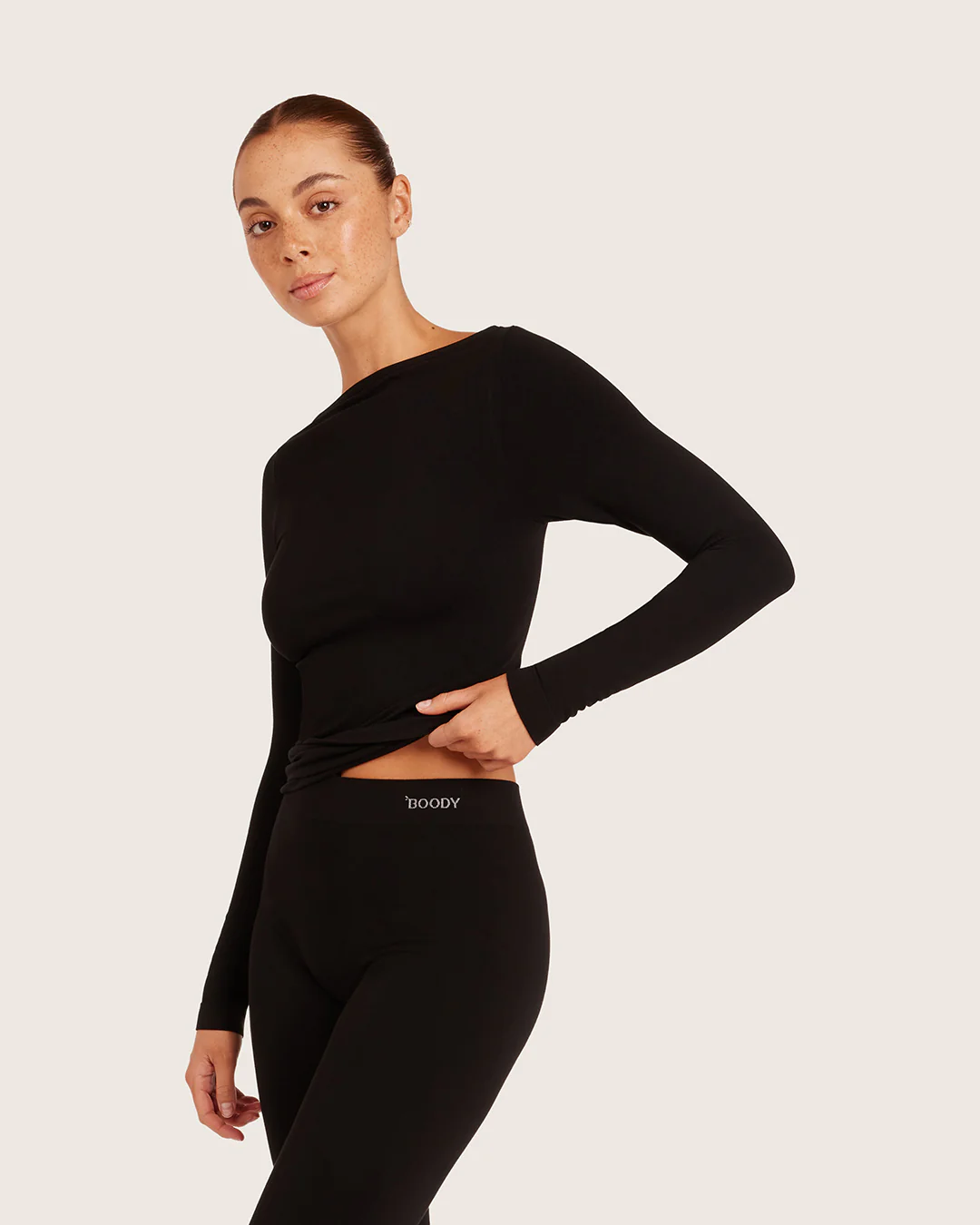 Base Layer Boatneck Long Sleeve Top - Black - Image 2