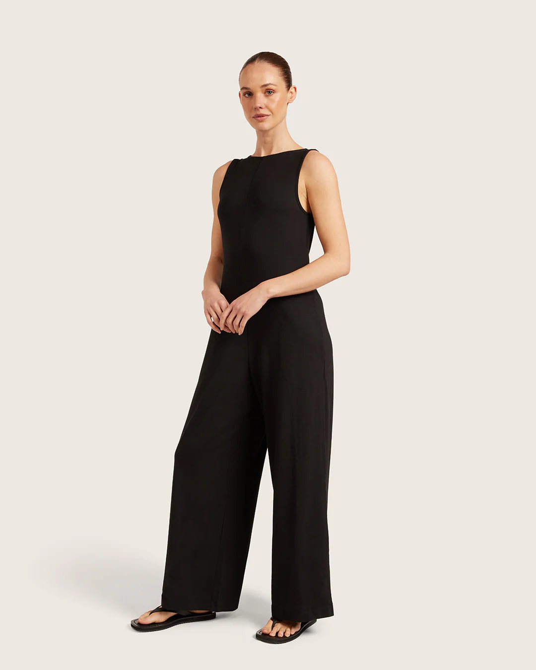Boat Neck Jumpsuit - Black - Image 3