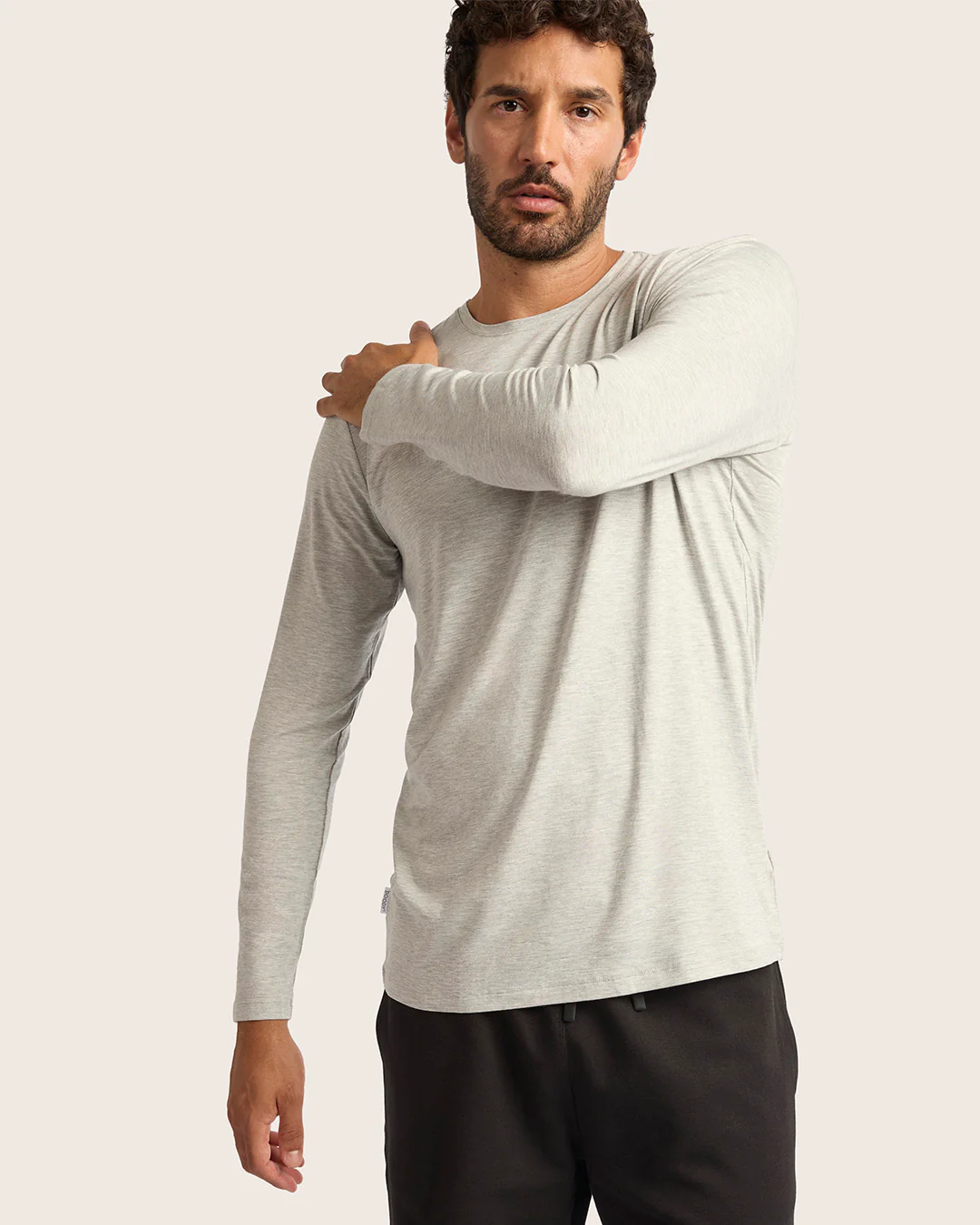 Men's Base Layer Long Sleeve Crew Neck T-Shirt - Light Grey Marl - Image 5