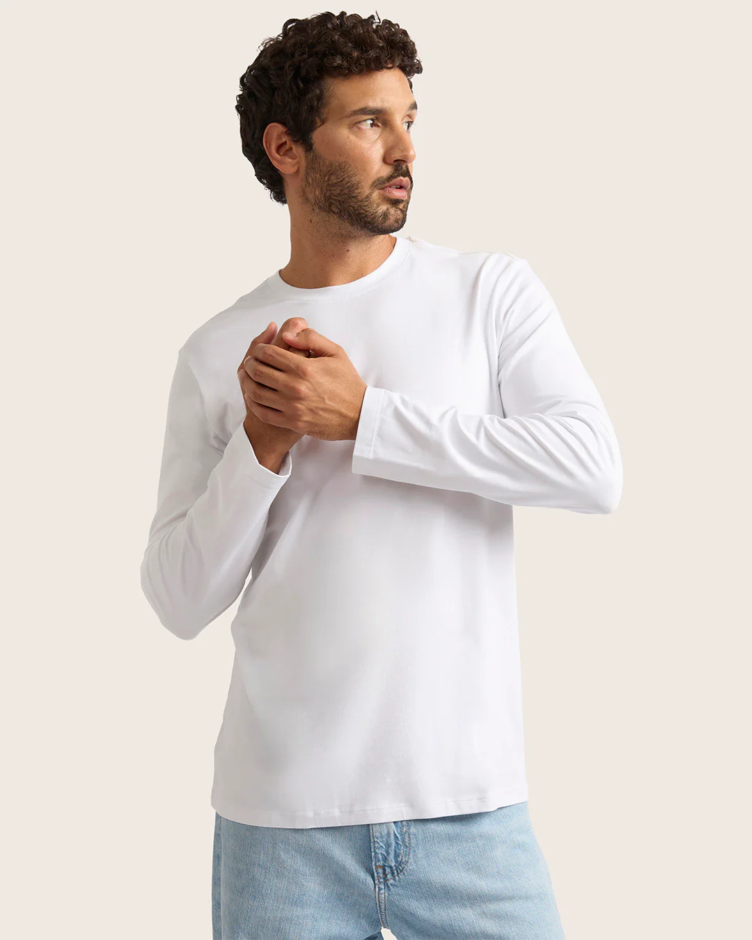 Men's Classic Long Sleeve T-Shirt - White - Image 6
