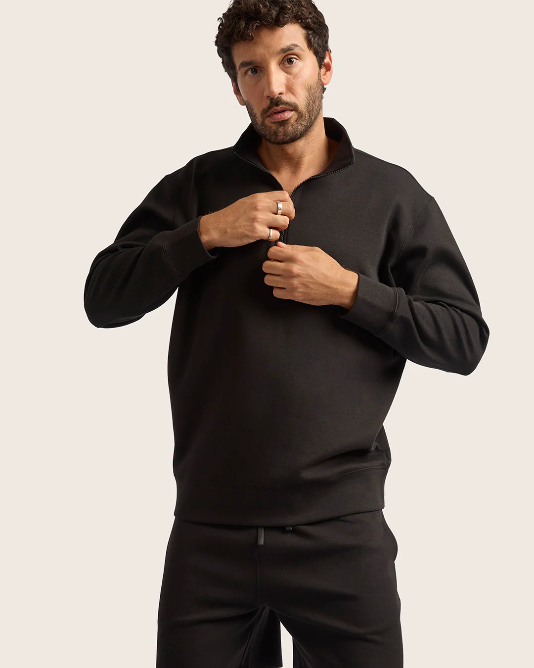 Men's Quarter Zip Sweater - Black - Image 7