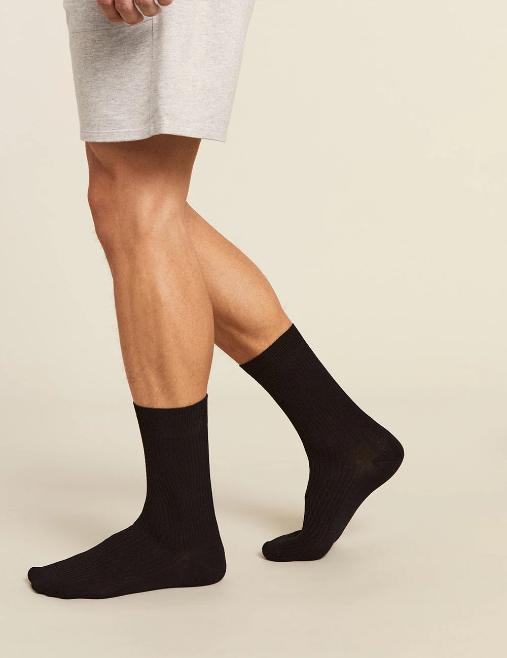 Men's Ribbed Crew Socks - Black - Image 3