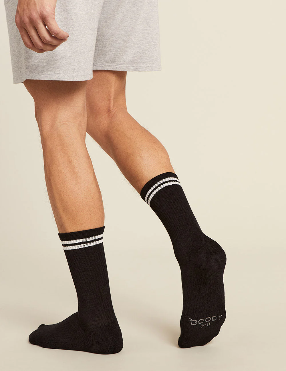 Men's Striped Cushioned Crew Socks - Black/White - Image 3