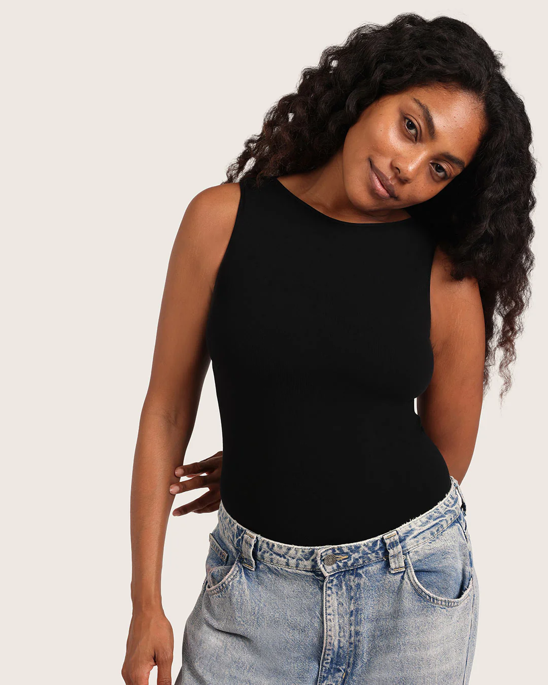 Ribbed Boat Neck Bodysuit - Black - Image 14