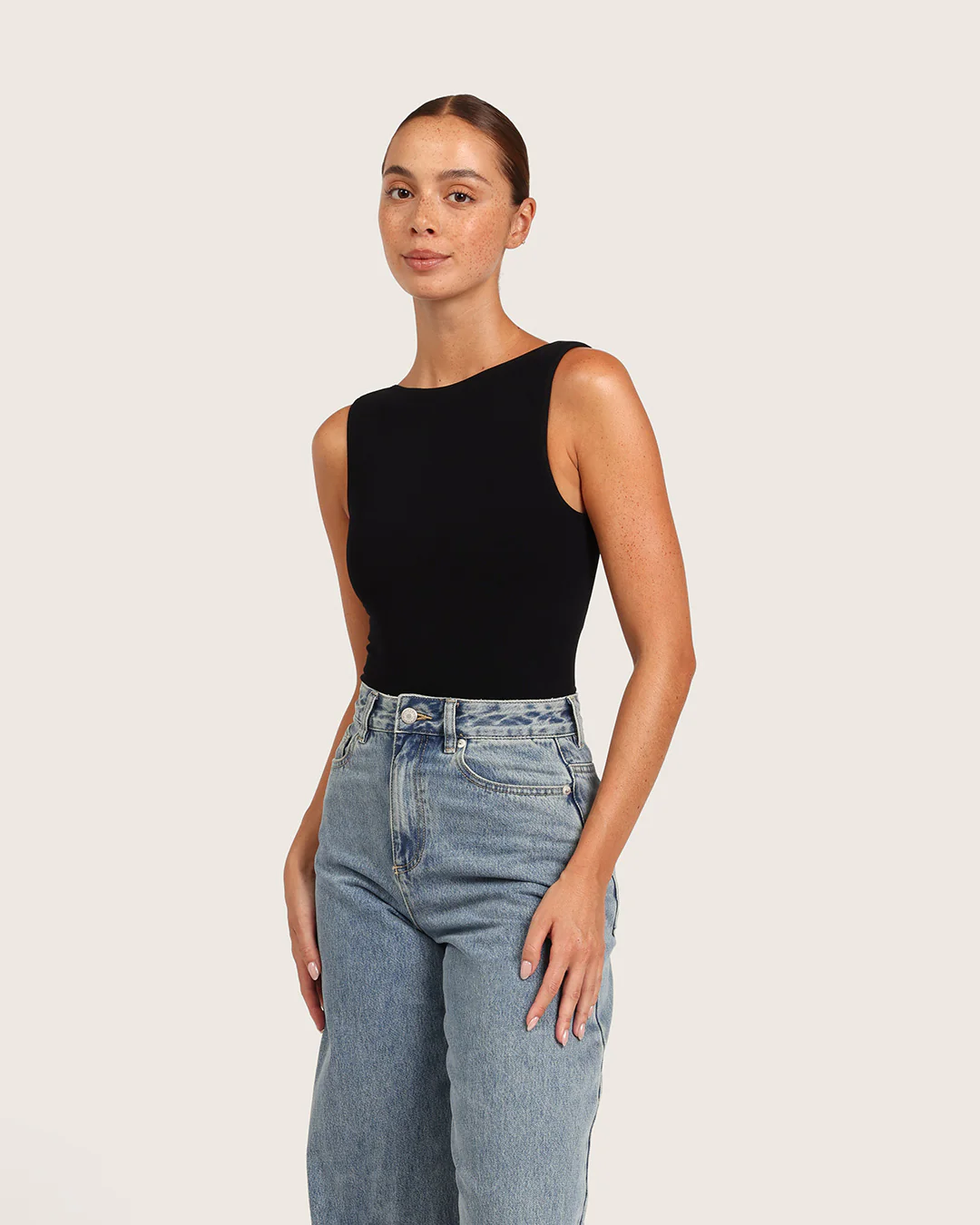 Ribbed Boat Neck Bodysuit - Black - Image 5