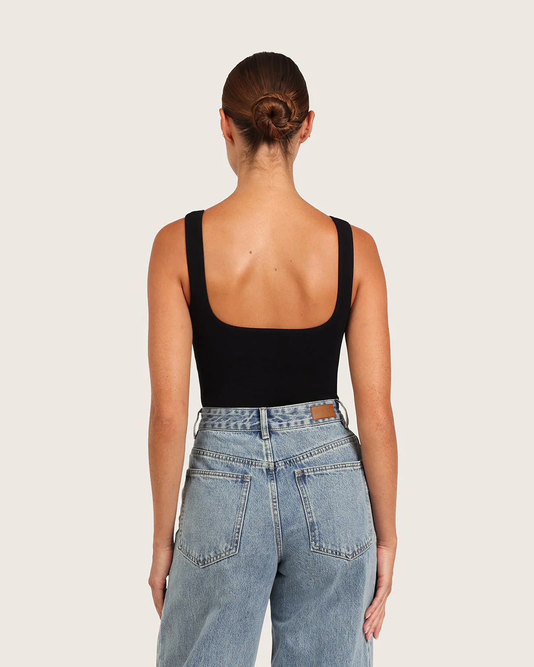 Ribbed Square Neck Bodysuit - Black - Image 4