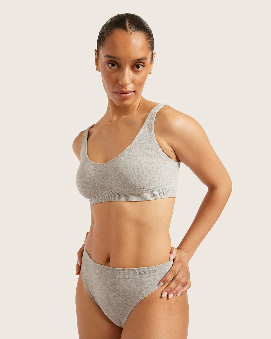 Seamfree Crop Bra - Light Grey Marl - Image 4