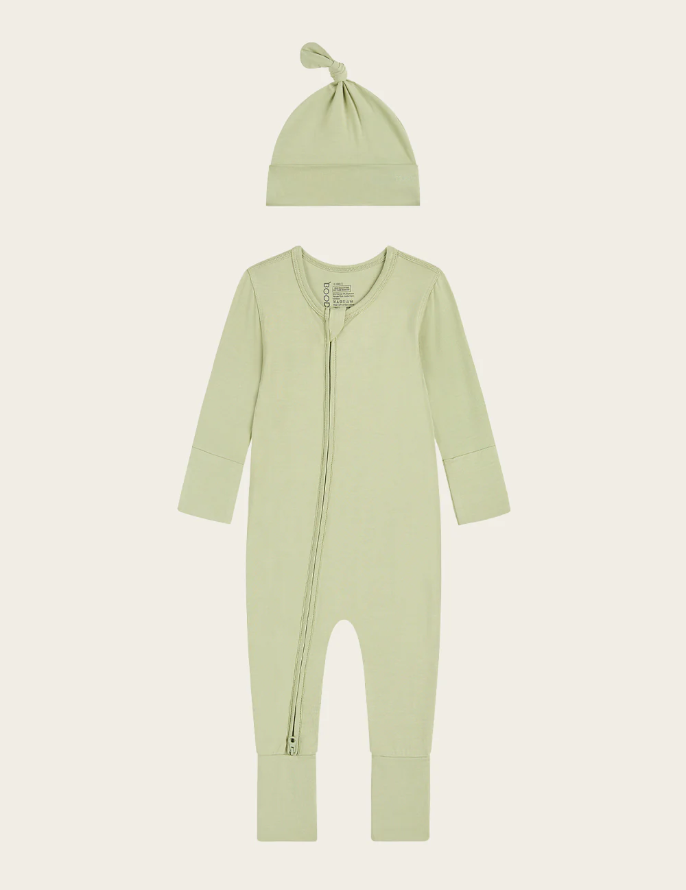 Set Giftbox - Baby Long Sleeve Romper & Knotted Beanie - Sage - Image 2