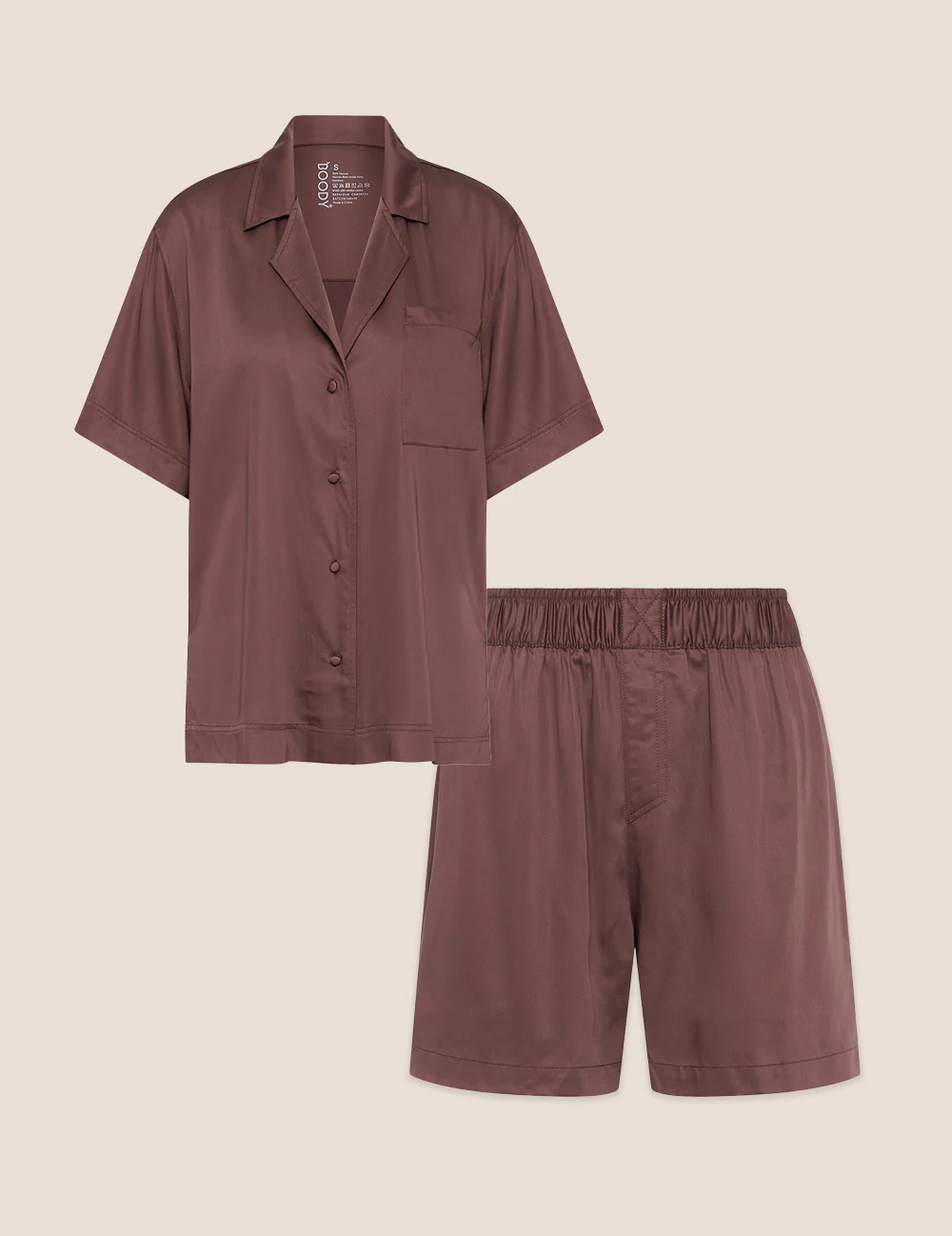 Set Giftbox - Vegan Silk Short Sleep Shirt & Sleep Short - Garnet - Image 2