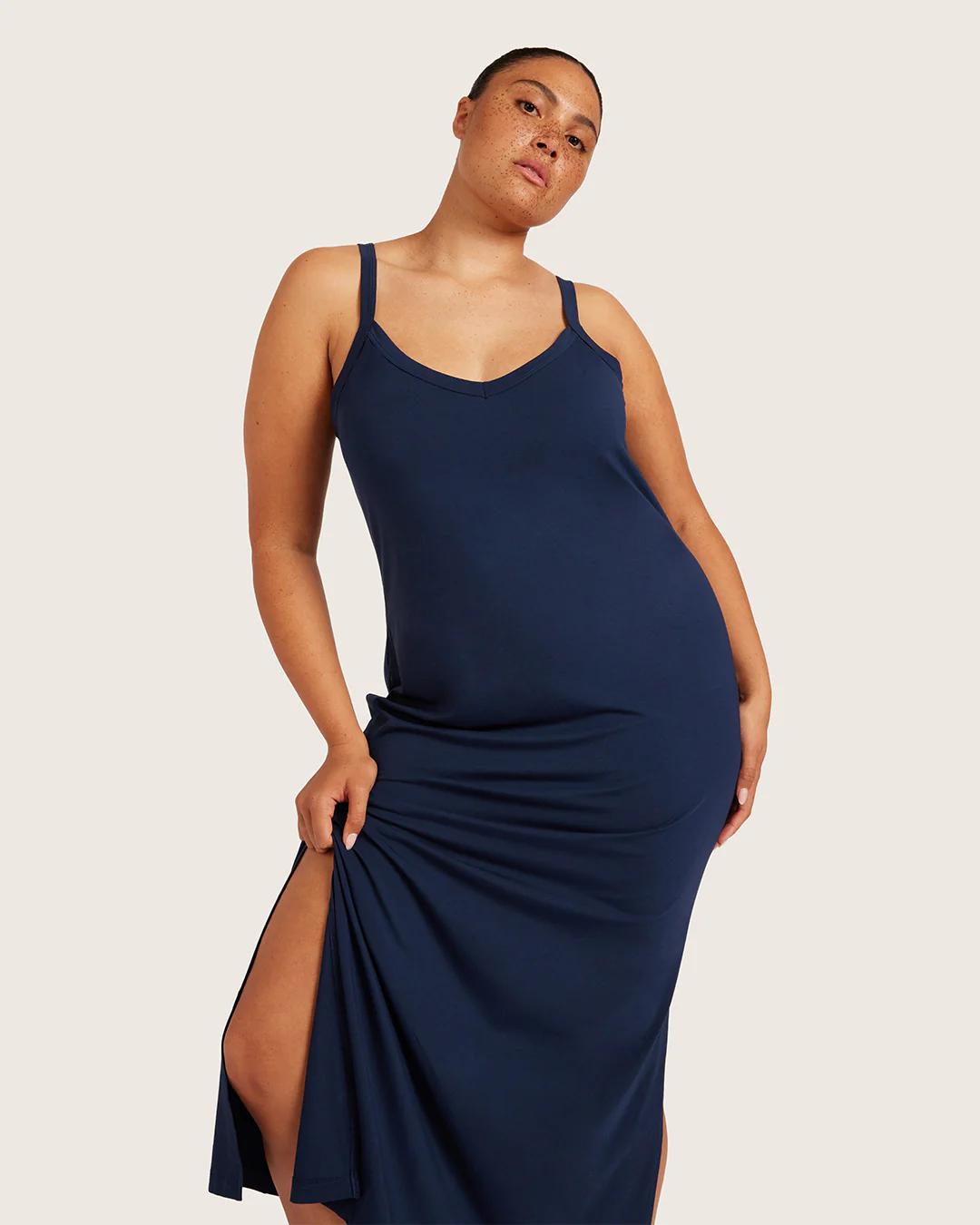 V-Neck Slip Dress - Navy - Image 7