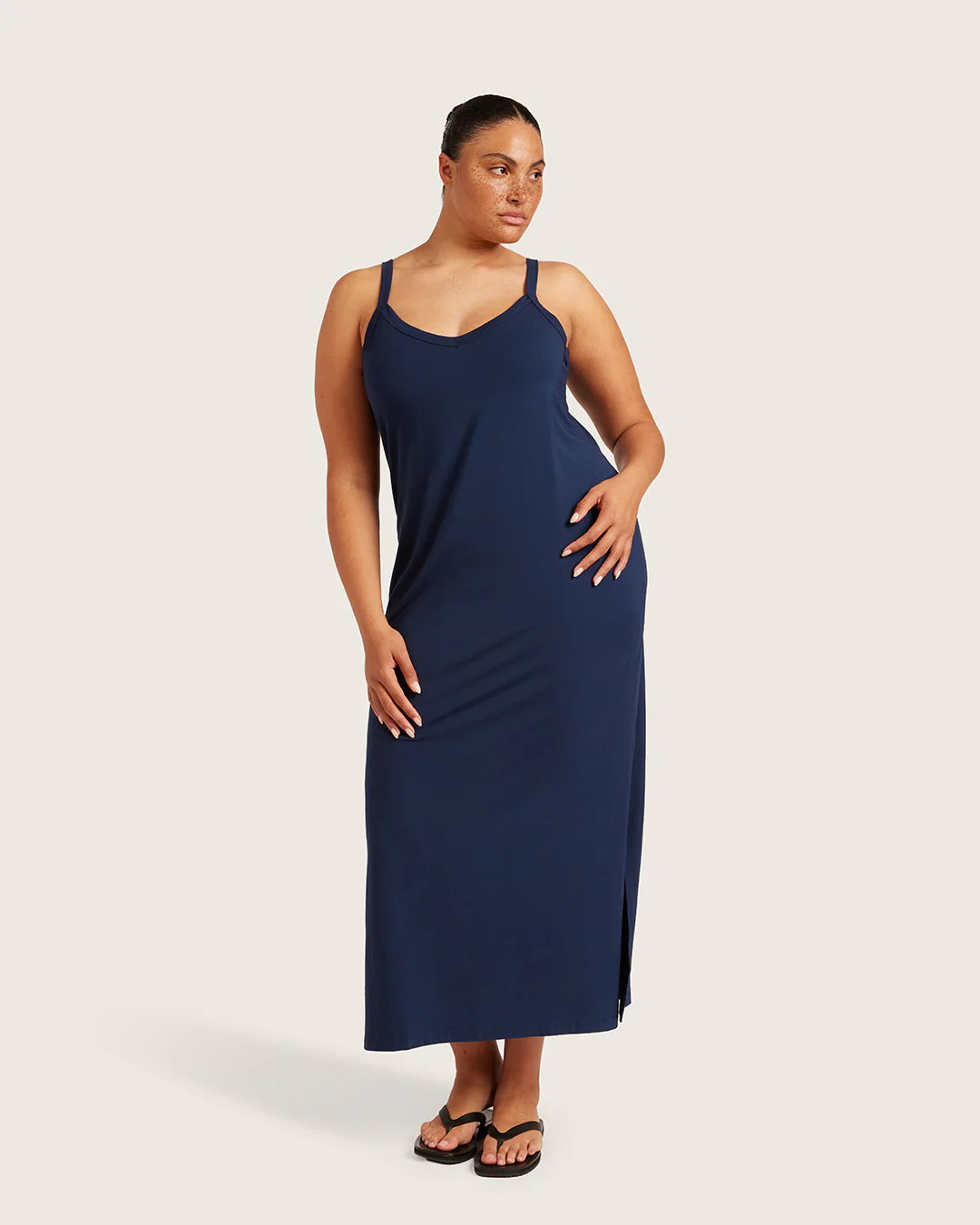 V-Neck Slip Dress - Navy - Image 8