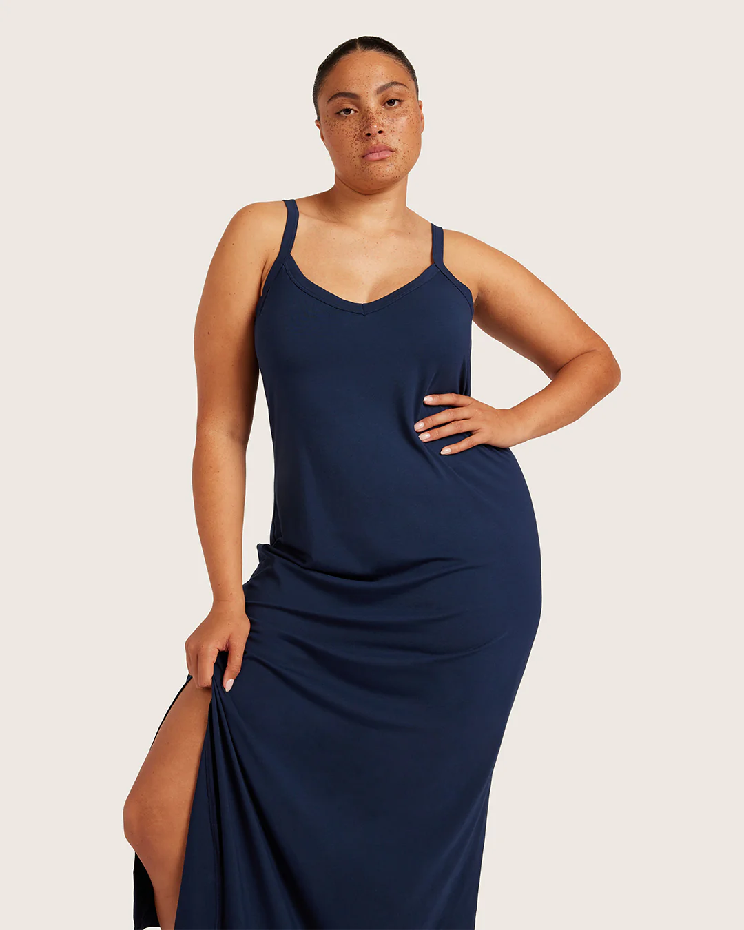 V-Neck Slip Dress - Navy - Image 9