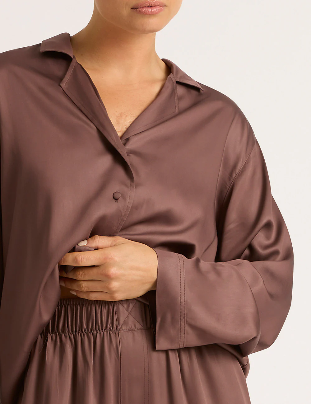 Vegan Silk Long Sleeve Shirt - Garnet - Image 5