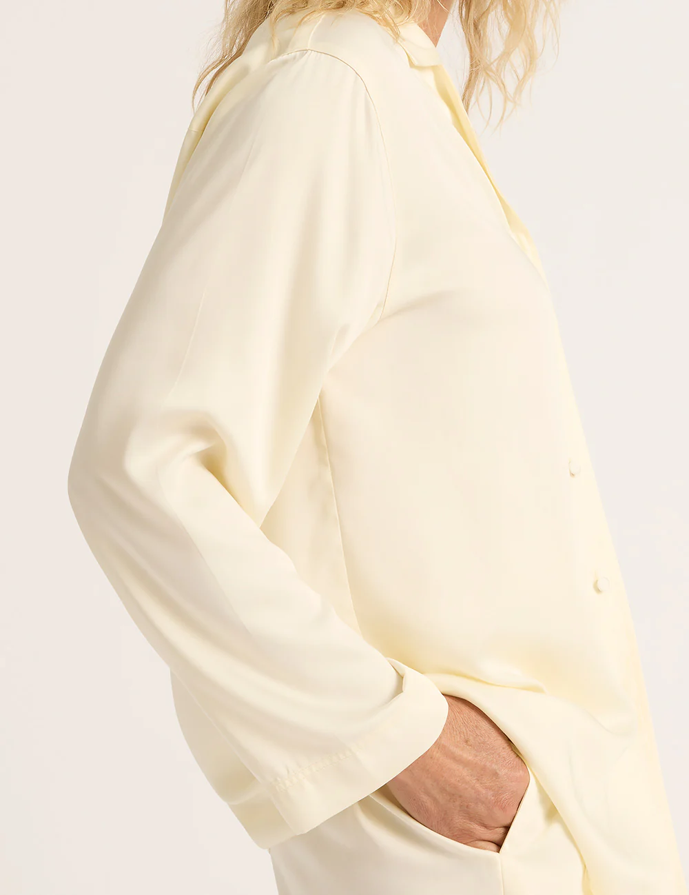 Vegan Silk Long Sleeve Shirt - Pearl - Image 10