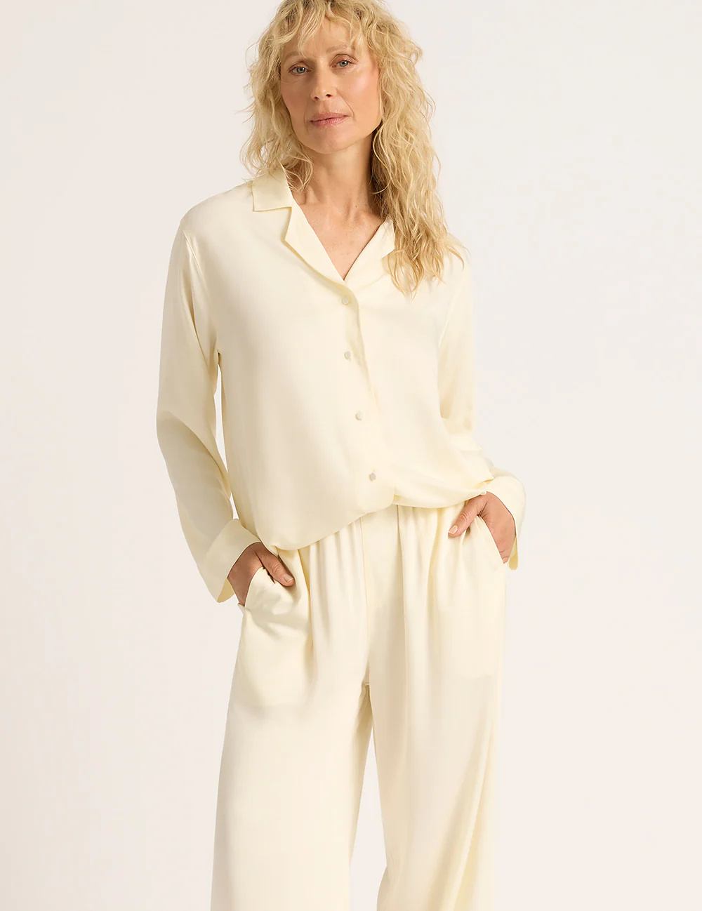 Vegan Silk Long Sleeve Shirt - Pearl - Image 12