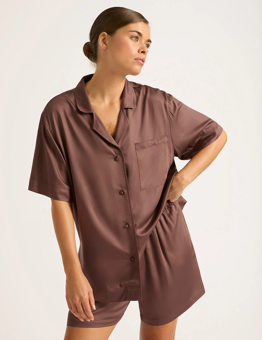 Vegan Silk Short Sleeve Shirt - Garnet - Image 4