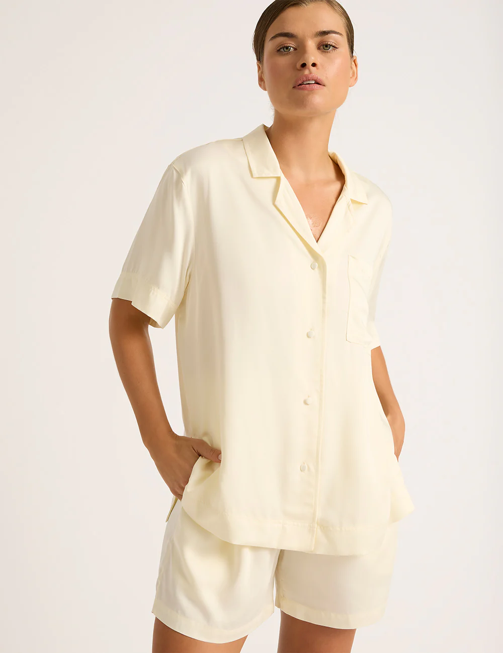 Vegan Silk Short Sleeve Shirt - Pearl - Image 5