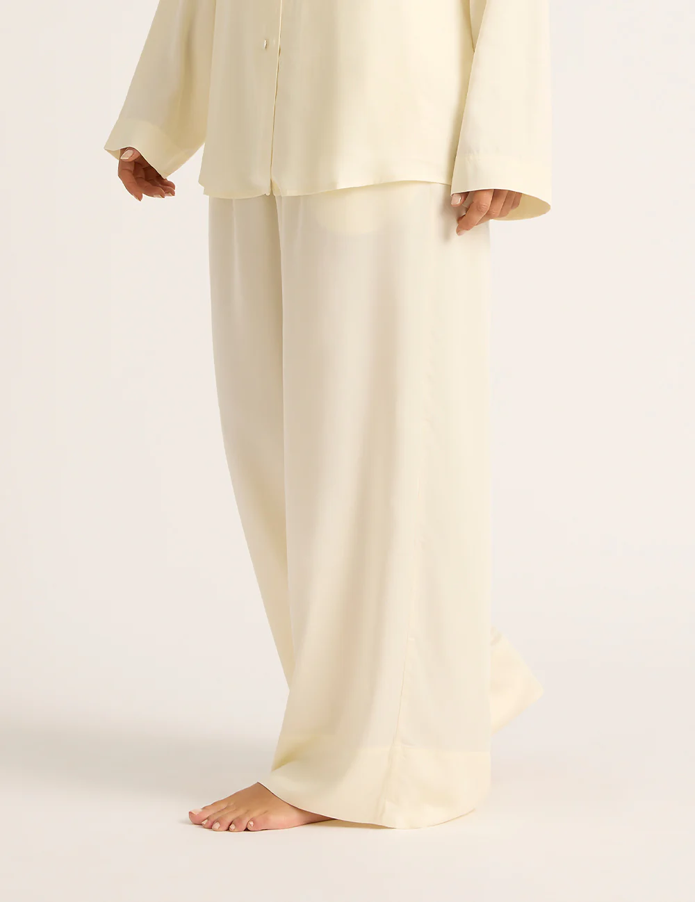 Vegan Silk Wide Leg Pants - Pearl - Image 4