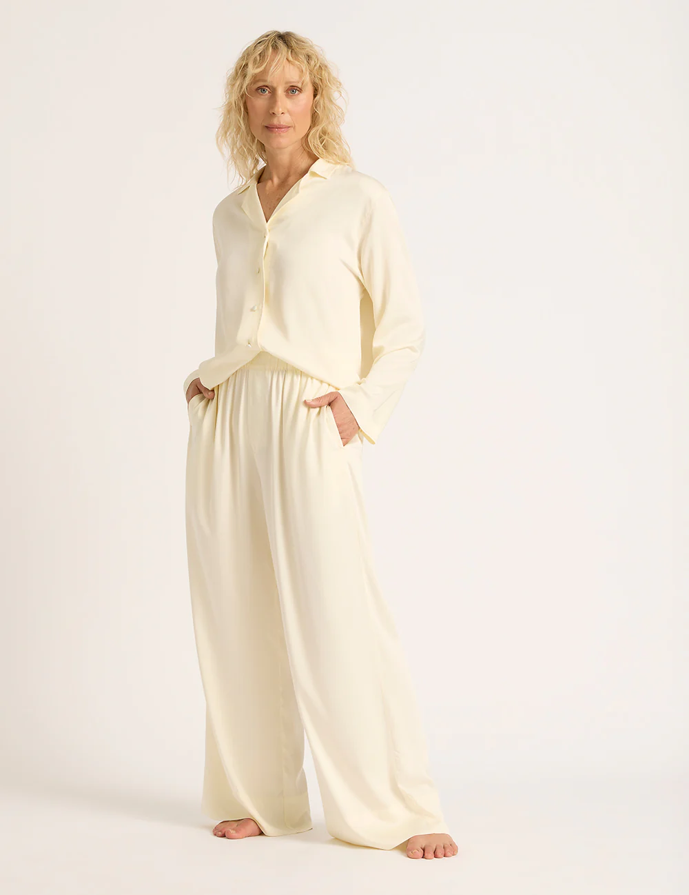 Vegan Silk Wide Leg Pants - Pearl - Image 7
