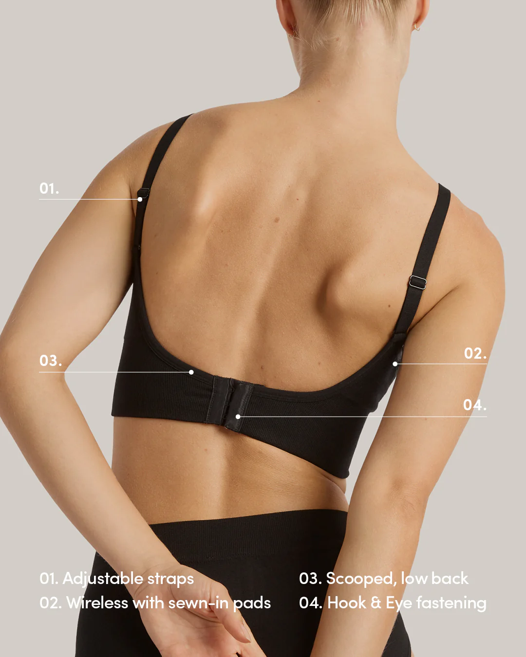 Wireless Low Back Bra - Black - Image 8