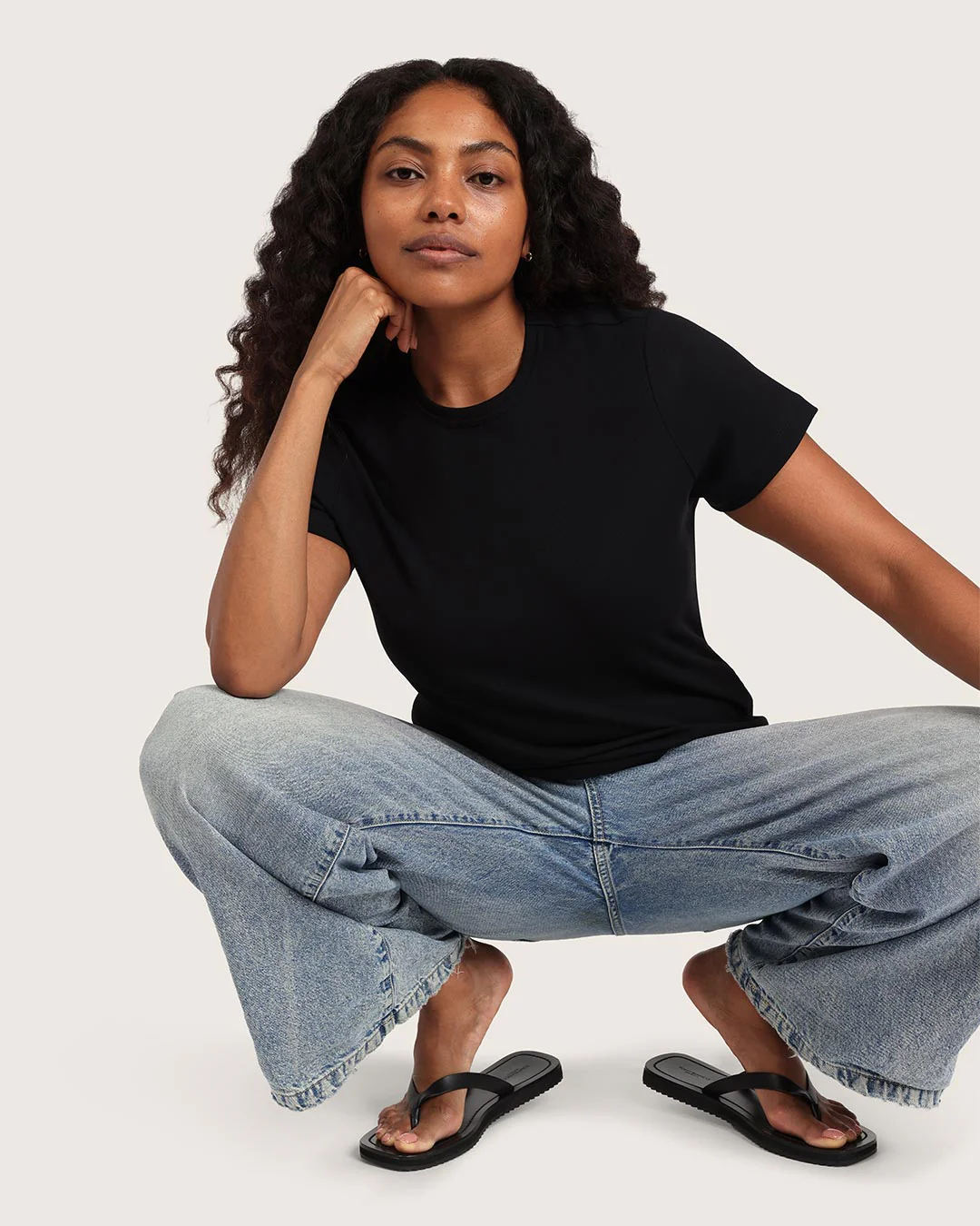 Women's Ribbed Crew Neck T-Shirt - Black - Image 12
