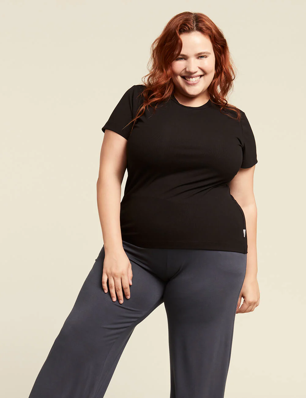Women's Ribbed Crew Neck T-Shirt - Black - Image 14