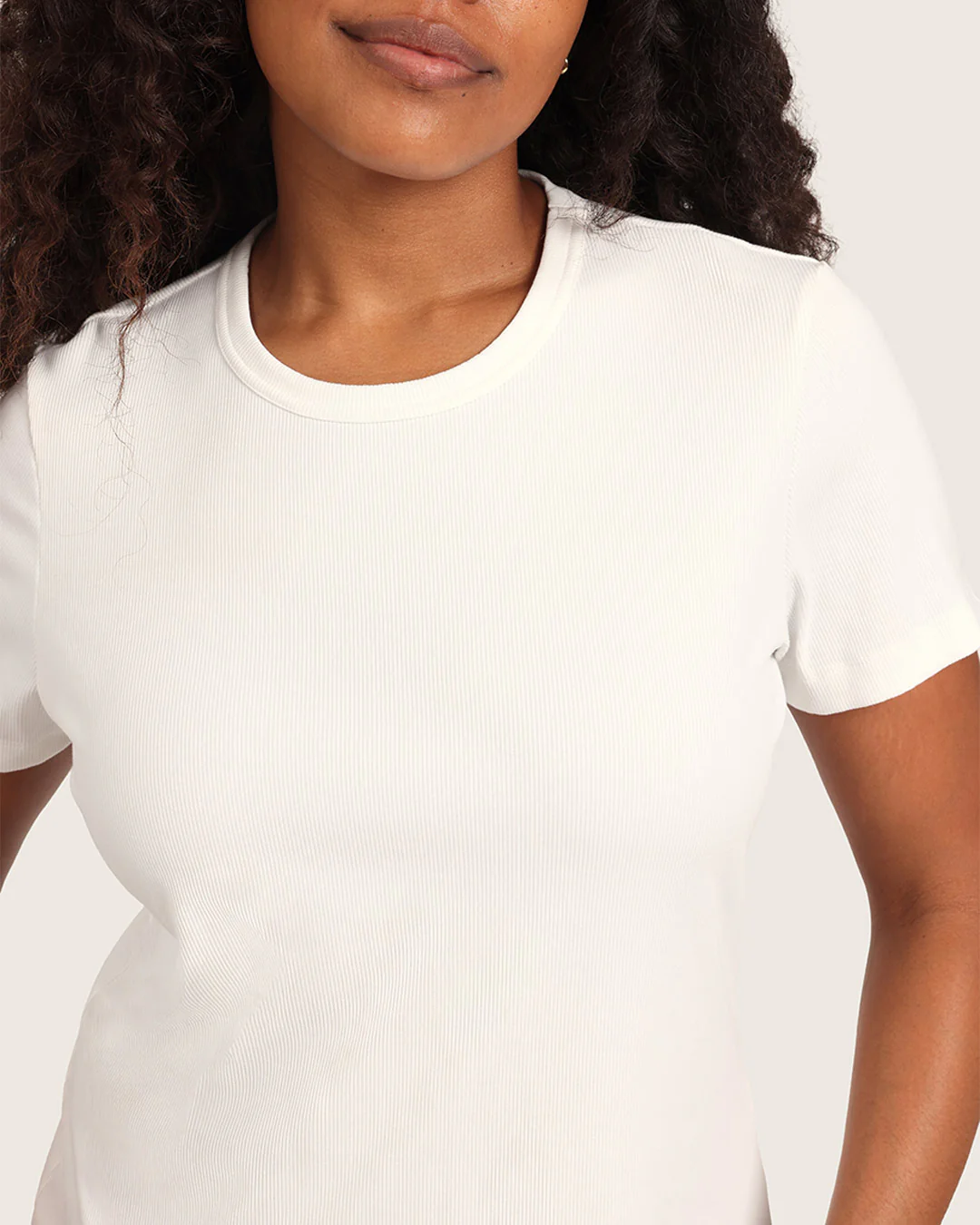 Women's Ribbed Crew Neck T-Shirt - White - Image 12