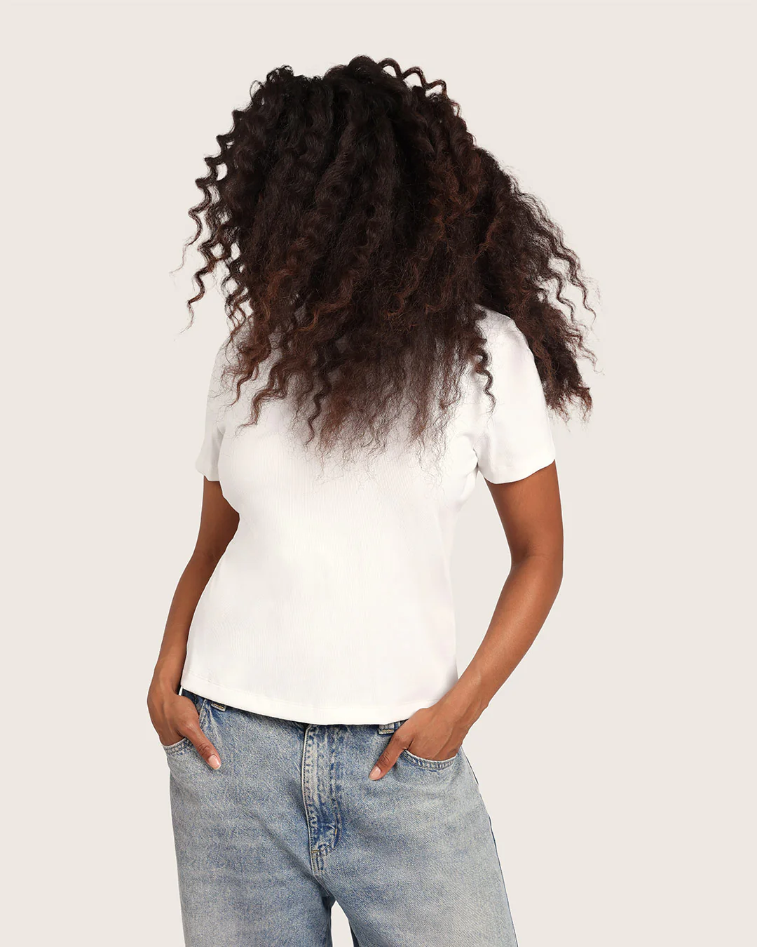 Women's Ribbed Crew Neck T-Shirt - White - Image 14