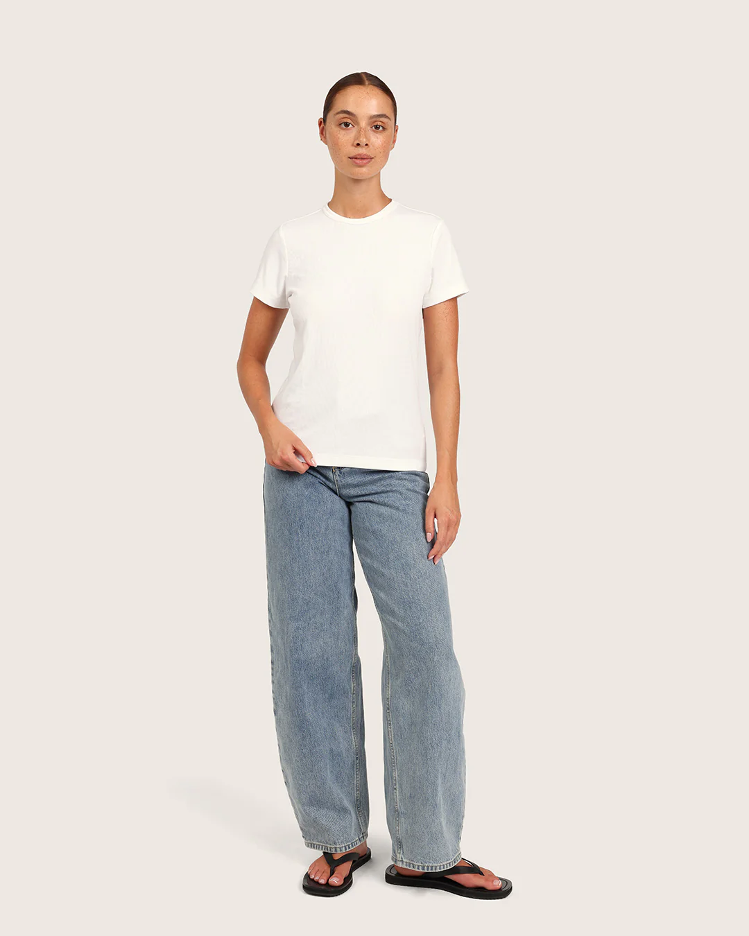 Women's Ribbed Crew Neck T-Shirt - White - Image 4