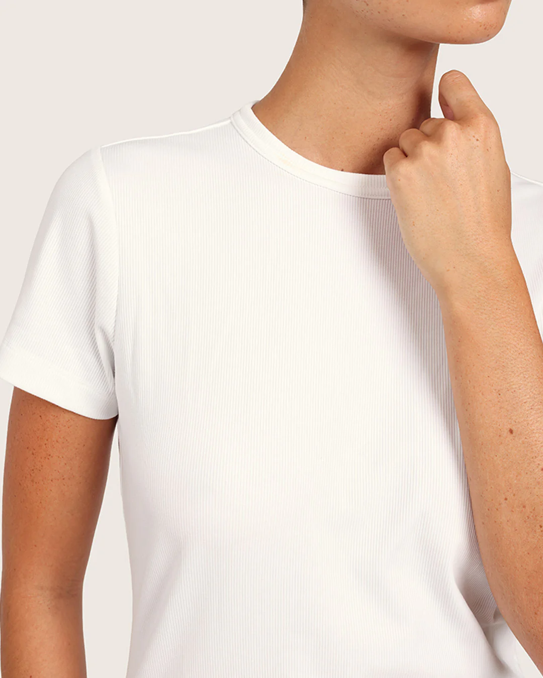 Women's Ribbed Crew Neck T-Shirt - White - Image 5