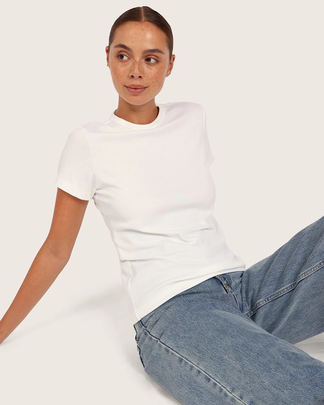 Women's Ribbed Crew Neck T-Shirt - White - Image 6