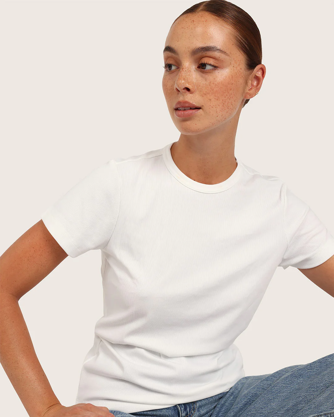 Women's Ribbed Crew Neck T-Shirt - White - Image 7