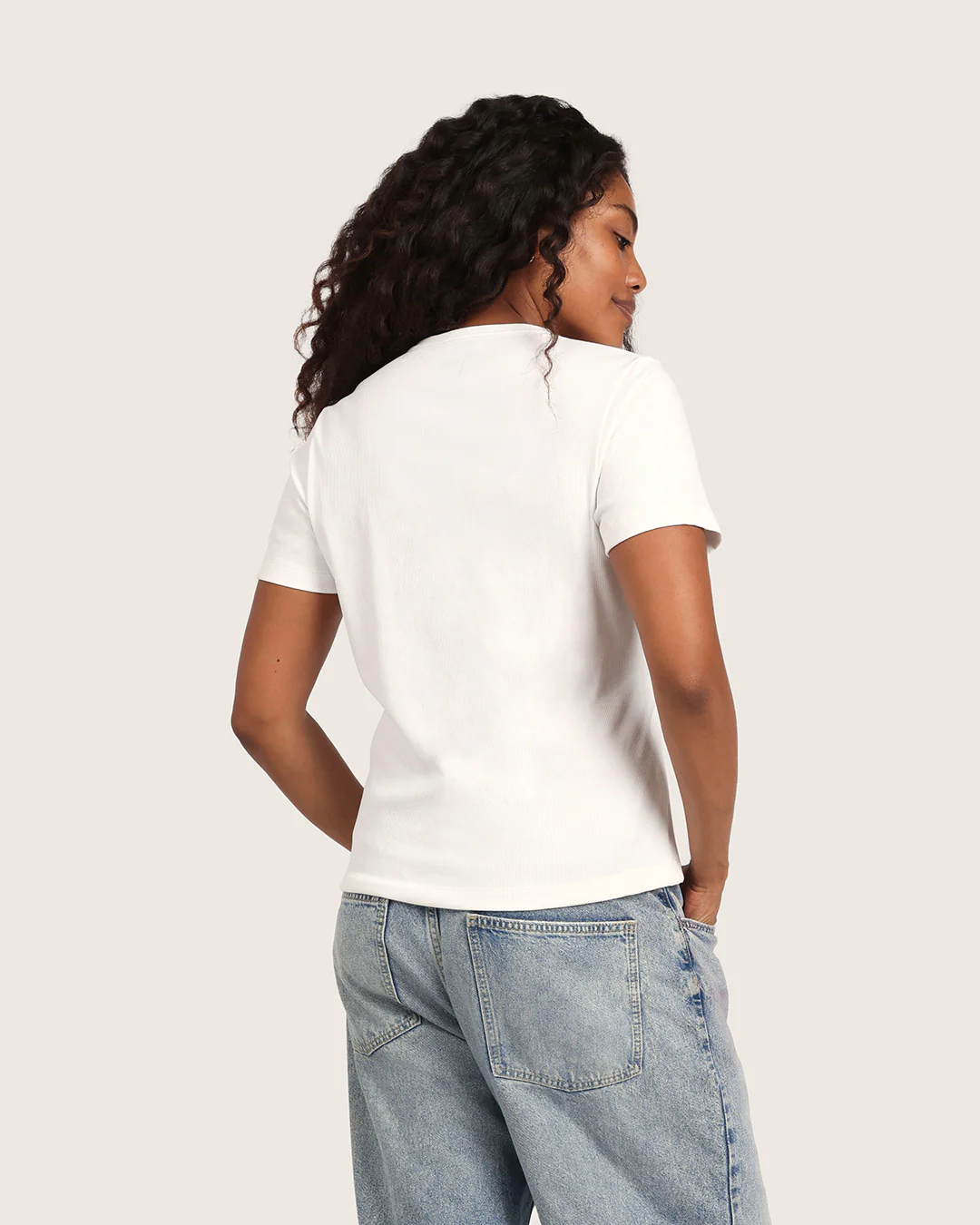 Women's Ribbed Crew Neck T-Shirt - White - Image 9